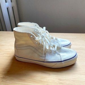 High Top Vans, White Canvas, Blue Stripe, Wmns Size 9